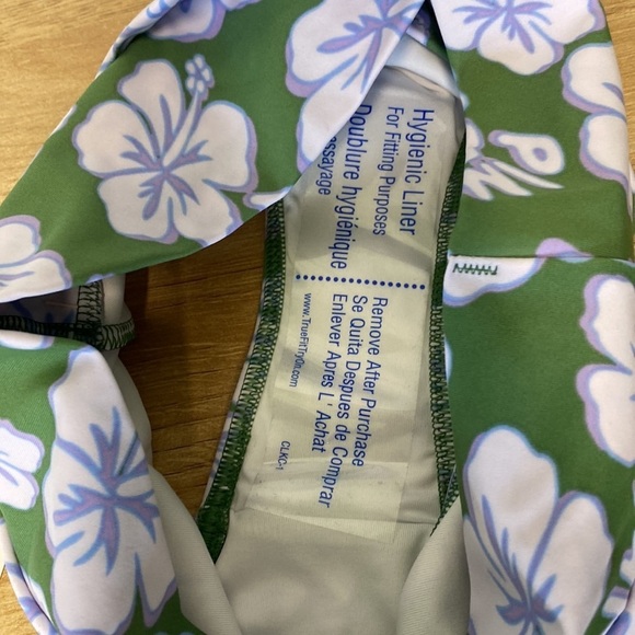 VS Pink V Crossover High-Waist Bikini Bottom Forest Pine Hibiscus - Picture 11 of 12